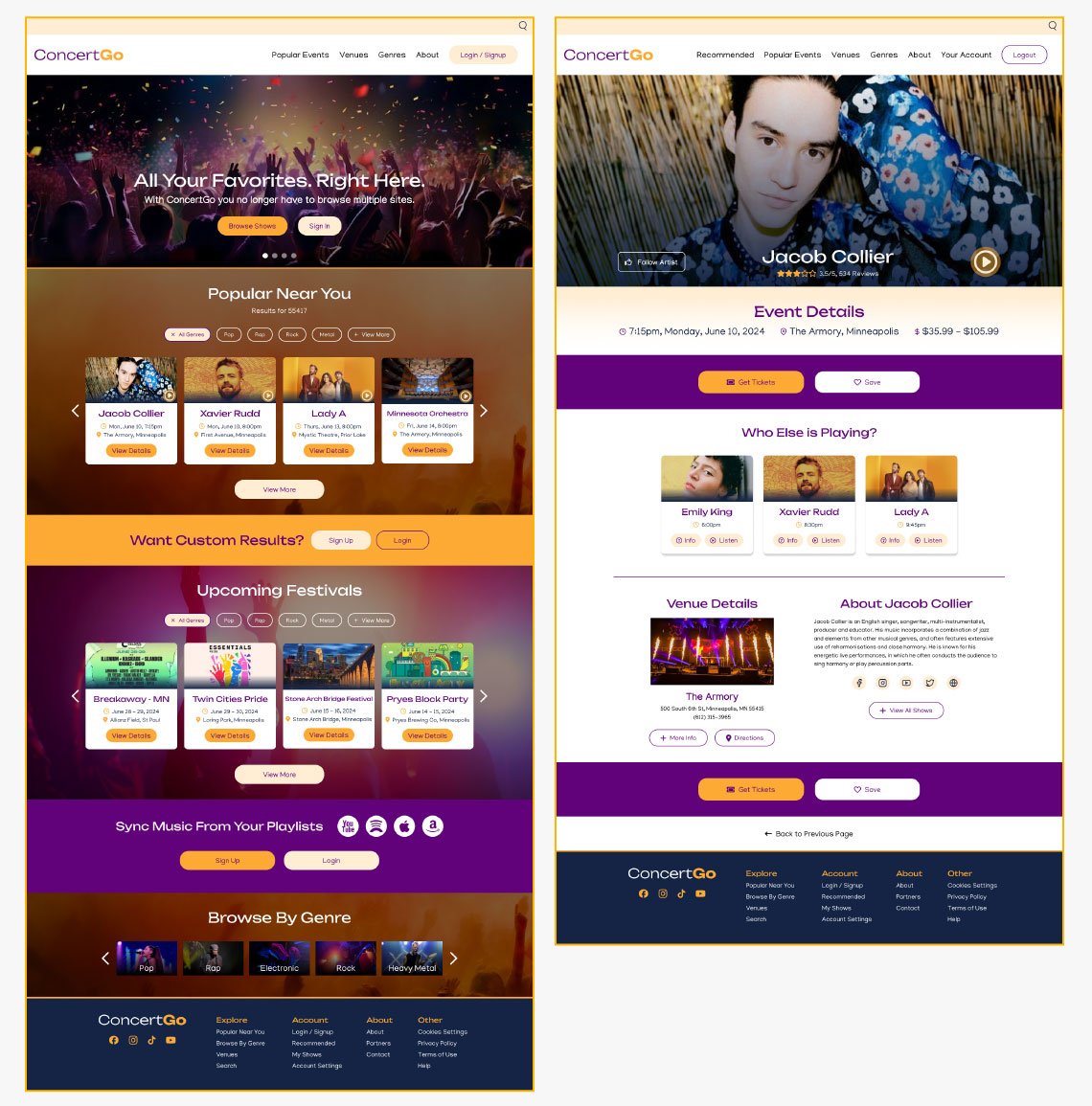 ConcertGo Website Mockups